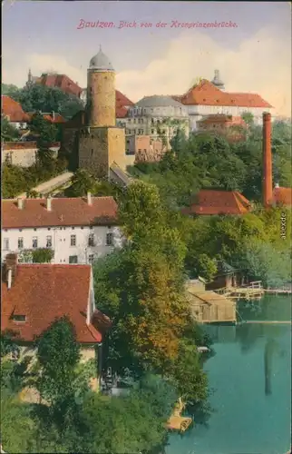Bautzen Budyšin Blick von der Kronprinzenbrücke auf die Alte Wasserkunst 1913