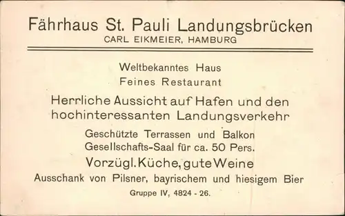 Ansichtskarte St. Pauli-Hamburg Fährhaus St. Pauli Landungsbrücken 1914