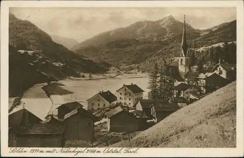 Ansichtskarte Sölden (Ötztal) Blick auf den Ort mit Nederkogel 1924
