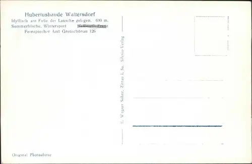 Ansichtskarte Waltersdorf-Großschönau (Sachsen) Hubertusbaude 1930