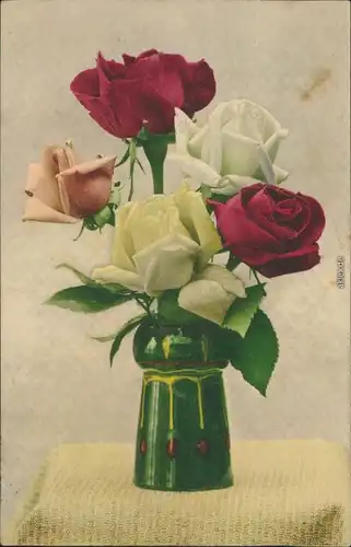 Ansichtskarte  Rosen in Vase auf Tisch - Photograpische Malerei 1912