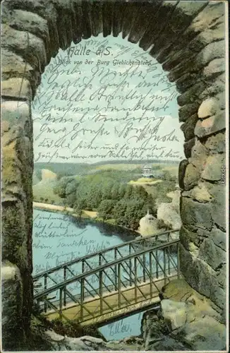 Giebichenstein-Halle (Saale) Blick von der Burg Giebichenstein auf Brücke  1904