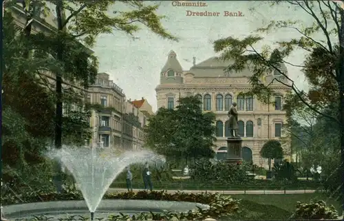 Ansichtskarte Chemnitz Dresdner Bank und Park 1900