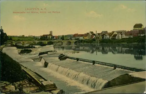 Ansichtskarte Lauffen Neckarpartie und Stadt 1913 