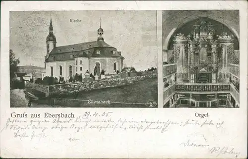 Ansichtskarte Ebersbach (Löbau/Zittau) 2 Bild: Kirche und Orgel 1905 