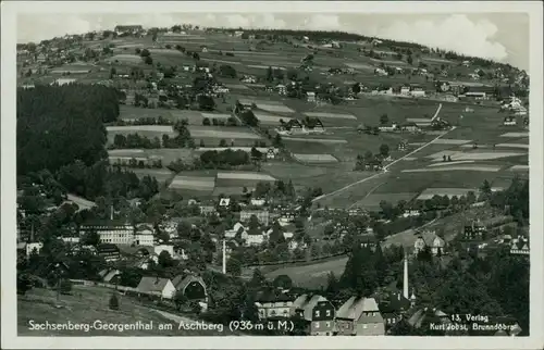 Sachsenberg-Georgenthal-Klingenthal Blick auf den Ort mit Aschberg 1932