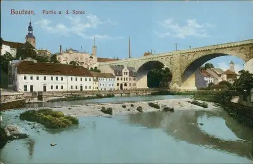 Ansichtskarte Bautzen Budyšin Partie an der Spree 1908 