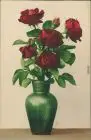 Ansichtskarte  rote Rosen in Vase Naturbild Künstlerkarte  1909