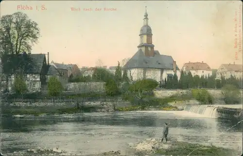 Ansichtskarte Flöha (Sachsen) Kirche, Fluss 1900