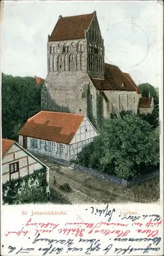 Ansichtskarte Lychen Straßenpartie an der St. Johanniskirche 1909 