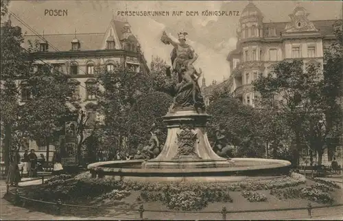 Postcard Posen Poznań Perseusbrunnen auf dem Königsplatz 1917 