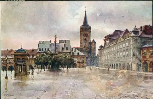 Jitschin (Gitschin) Jičín Velke Namesti/Künstlerkarte Ringplatz 1922 