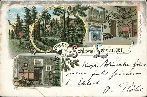Ansichtskarte Letzlingen-Gardelegen Mehrbild Litho - Innen Jagdschloss 1899 
