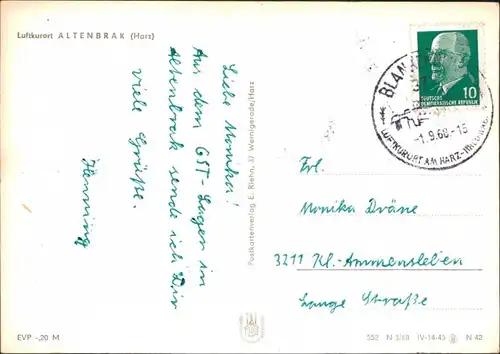 Ansichtskarte Altenbrak Teilansicht, Blick vom Waldweg auf Fluss und Ort 1968