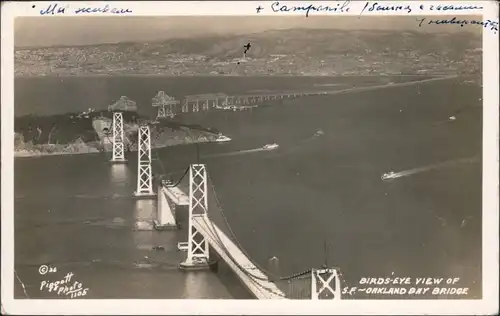Postcard Oakland Luftbild Baybridge im Bau 1932 