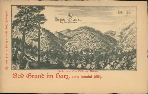 Ansichtskarte Bad Grund (Harz) Blick auf die Stadt im Jahr 1654 1654/1912 