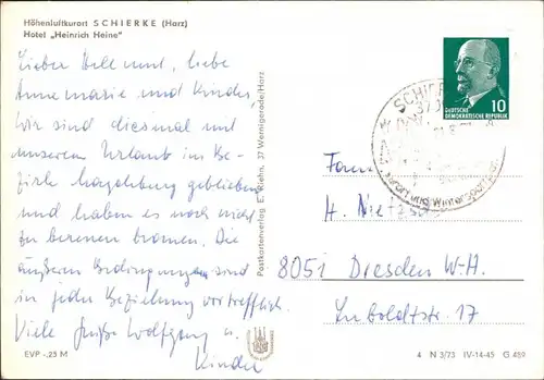 Ansichtskarte Schierke VEB Hotel "Heinrich Heine" 1973