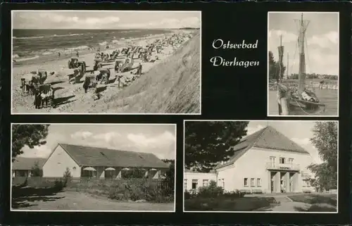 Ansichtskarte Dierhagen Strand, Strandkörbe, Segelboot, Feriensiedlung 1965