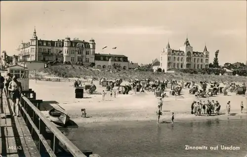 Ansichtskarte Zinnowitz Strand mit Strandkörben, Kurhäuser 1960