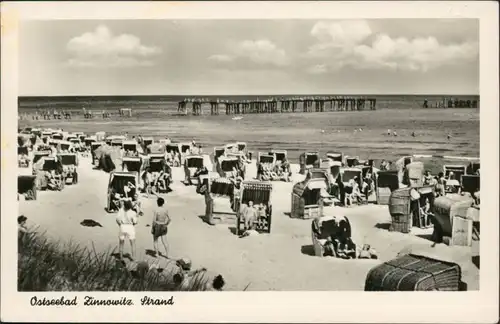 Ansichtskarte Zinnowitz Strand mit Strandkörben 1957