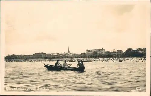 Ansichtskarte Ahlbeck (Usedom) Blick von See aus auf den Strand 1954