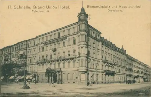 Ansichtskarte Seevorstadt-Dresden Hauptbahnhof und Bismarckplatz 1916