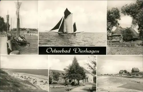 Ansichtskarte Dierhagen Segelboote, Fischerhaus, Strand 1969