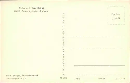 Ansichtskarte Rehefeld-Altenberg (Erzgebirge) FDGB Erholungsheim "Aufbau" 1959