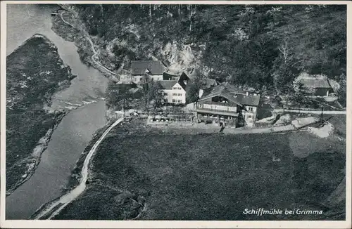 Ansichtskarte Grimma Luftbild - Gaststätte Schiffmühle 1972