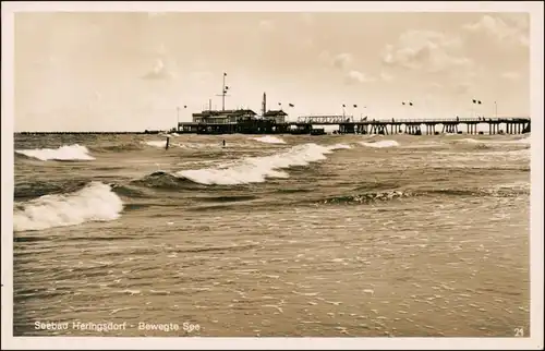 Ansichtskarte Heringsdorf Usedom Seebrücke - bewegte See 1937 