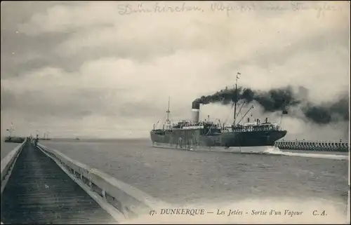 CPA Malo-Dünkirchen (Dunkerque) Dampfer verlässt den Hafen 1909 