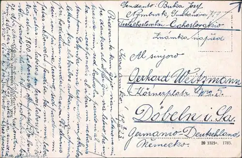Postcard Nimburg (Neuenburg) Nymburk Stadtblick - gel. ESPERANTO 1922 