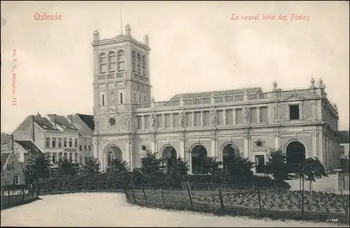 Postkaart Ostende Oostende Le nouvel hotel des Postes 1913 