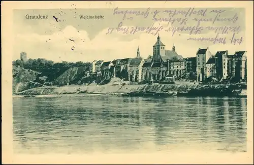 Graudenz Grudziądz Blick auf die Stadt - Weichselseite 1915 