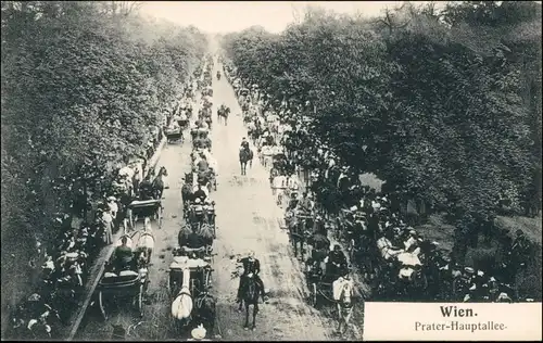 Ansichtskarte Wien Kutschen - starker Verkehr Prater Hauptallee 1909 
