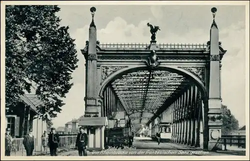 Kehl (Rhein) Grenze, Soldaten - französische Seite, Brücke 1929 