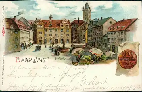 Ansichtskarte Darmstadt Künstlerkarte - Markt 1898 