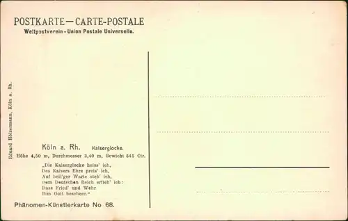 Ansichtskarte Köln Mann vor der Kaiserglocke - Dom 1912 