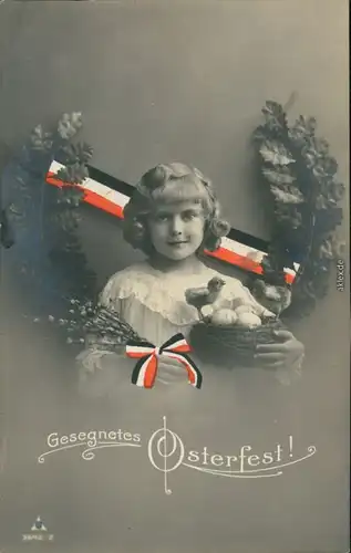 Ansichtskarte  Mädchen Eichenkranz - Ostern, Patriotika 1917 