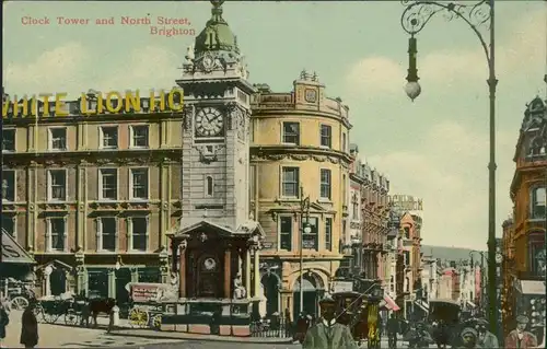 Postcard Brighton Clock Tower North Street 1909 