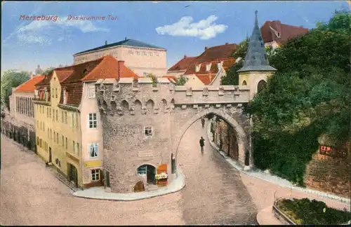 Ansichtskarte Merseburg Straßenpartie am Krummen Tor 1928 