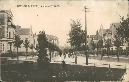 Ansichtskarte Torgau Partie an der Bahnhofstrasse 1913 