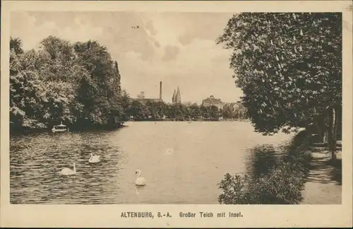 Ansichtskarte Altenburg Großer Teich mit Insel 1922