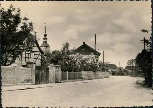 Ansichtskarte Machern Straße, Kirche, Wohnhäuser 1958