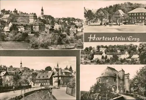 Ansichtskarte Hartenstein (Sachsen) Panorama, Markt, Fluss, Burg 1971