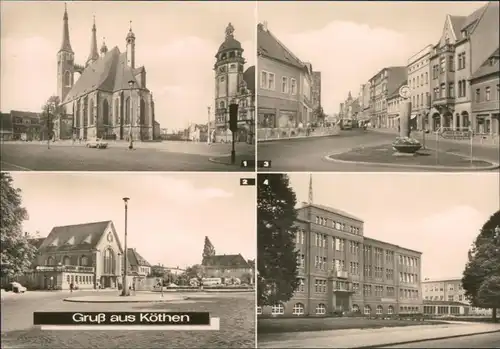 Ansichtskarte Köthen Markt, Jakobskirche, Rathaus, Bahnhof, Schule 1973