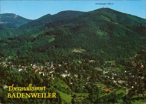 Ansichtskarte Badenweiler Blick auf den Ort, Berg Hochblauen 1986
