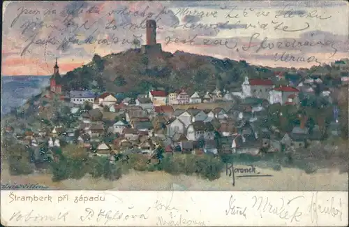 Postcard Stramberg (Strahlenberg) Štramberk při západu 1930