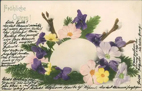 Ansichtskarte  Glückwunsch/Grußkarten: Ostern - Ei mit Blumenschmuck 1903