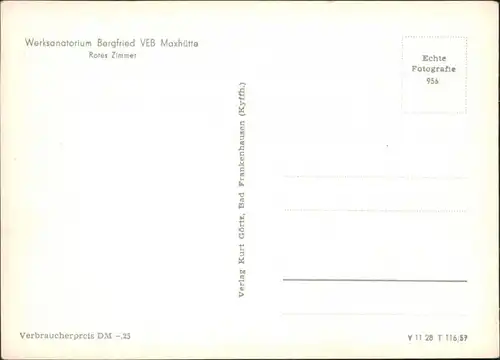 Saalfeld (Saale) Werksanatorium Bergfried VEB Maxhütte - Rotes Zimmer 1957